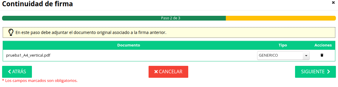 Paso Adicional en firmas CADES, adjunta documento original